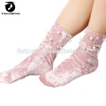 Women Winter Solid Color Glitter Velvet Socks with Pearl